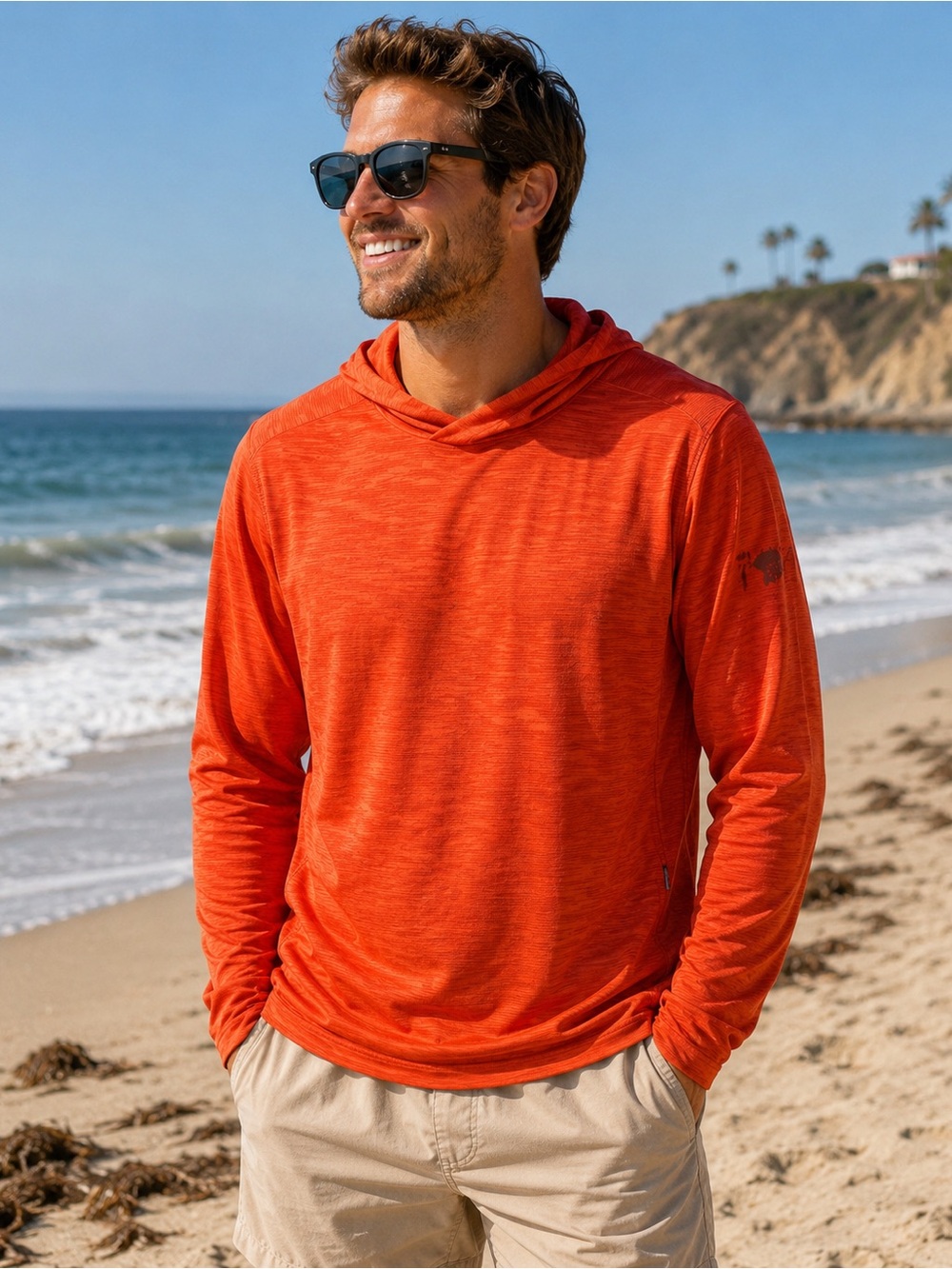 Mountain Hardwear Men’s M Orange Hooded Performance Pullover Hoodie Hiking Trail